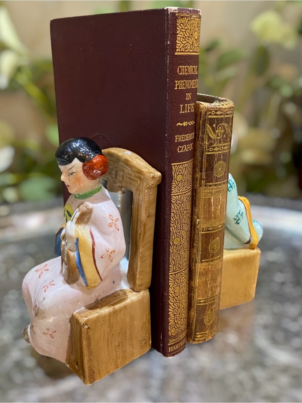 Vintage Set 2 Bookends Handpainted Japan Figurines 5”h Boy Girl Porcelain